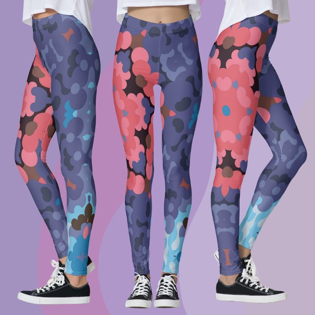 Retro Mandala Flower Blue och Rosa Leggings (Skapare uppladdad)