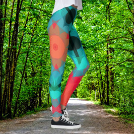 Retro Mandala Flower Blue och Rosa Leggings