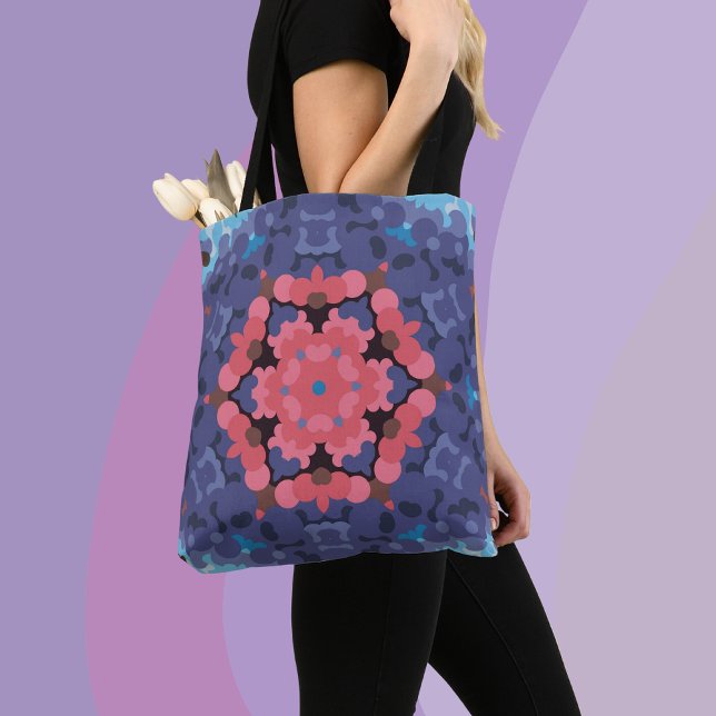 Retro Mandala Flower Blue och Rosa Tygkasse (Skapare uppladdad)