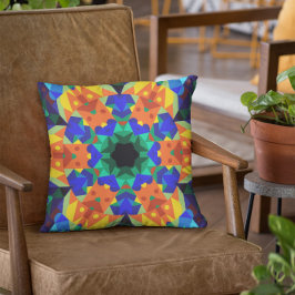 Retro Mandala Flower Blue-Orange och -Grönt Kudde