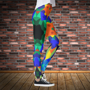 Retro Mandala Flower Blue-Orange och -Grönt Leggings