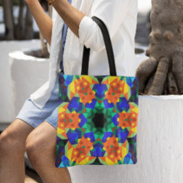 Retro Mandala Flower Blue-Orange och -Grönt Tygkasse