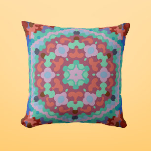 Retro Mandala Flower Blue Red and Teal Kudde