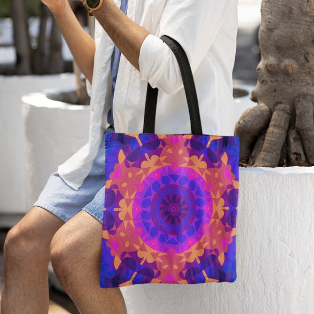 Retro Mandala Flower Blue Rosa and Orange Tygkasse (Skapare uppladdad)