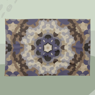 Retro Mandala Flower Blue Tan och Brown Kökshandduk