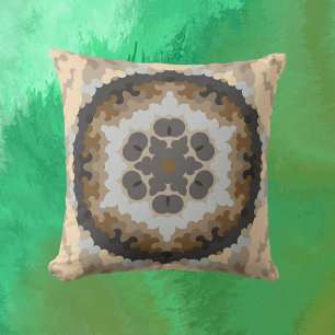Retro Mandala Flower Brown och Tan Kudde