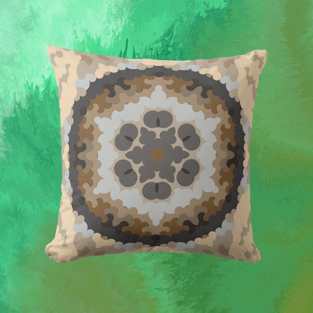 Retro Mandala Flower Brown och Tan Kudde (Skapare uppladdad)