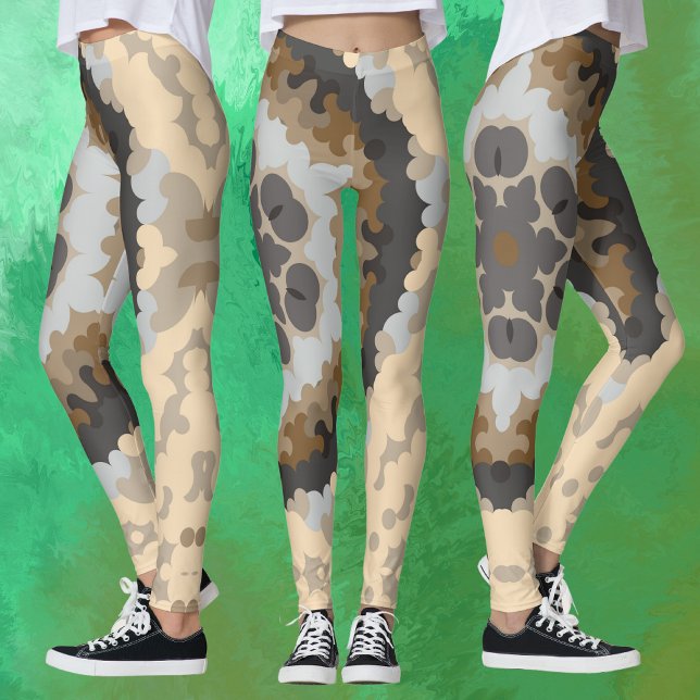 Retro Mandala Flower Brown och Tan Leggings (Skapare uppladdad)