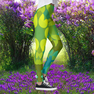 Retro Mandala Flower Grönt Gult och Blue Leggings