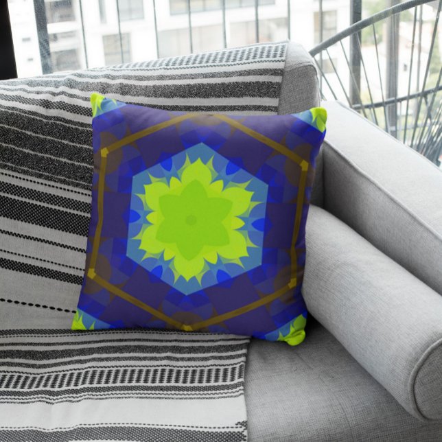 Retro Mandala Flower Grönt och Blue Tote Bag Kudde (Skapare uppladdad)