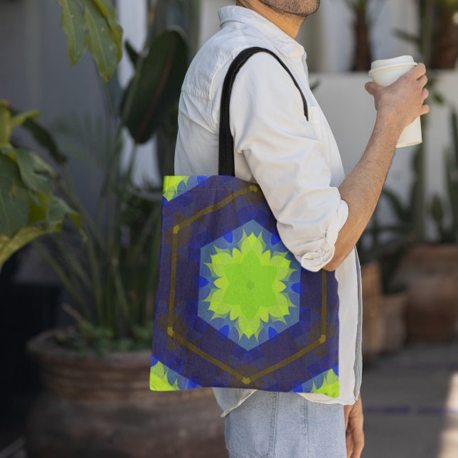 Retro Mandala Flower Grönt och Blue Tygkasse (Skapare uppladdad)