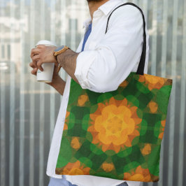 Retro Mandala Flower Grönt och Orange Tygkasse