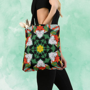 Retro Mandala Flower Grönt Orange och Gult Tygkasse
