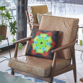 Retro Mandala Flower Grönt Red and Blue Kudde