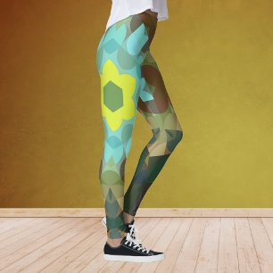 Retro Mandala Flower Gult Blue och Brown Leggings