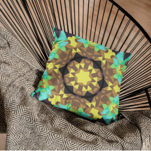 Retro Mandala Flower Gult Blue och Grönt Kudde