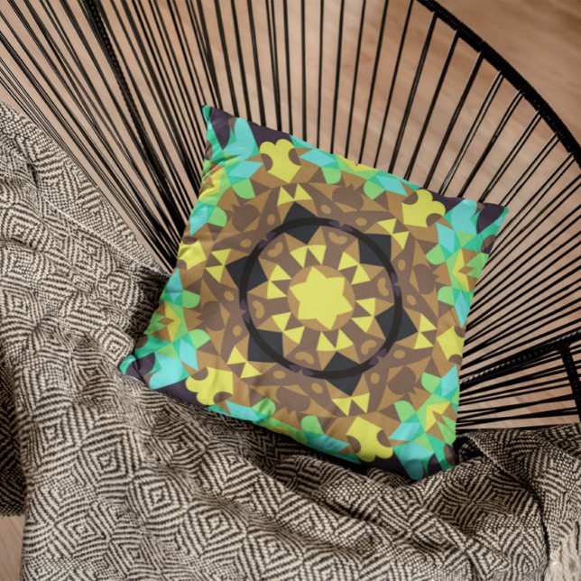 Retro Mandala Flower Gult Blue och Grönt Kudde (Skapare uppladdad)