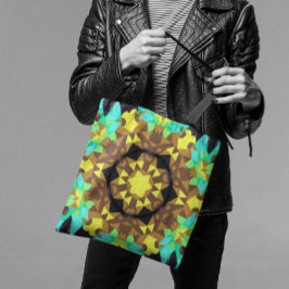 Retro Mandala Flower Gult Blue och Grönt Tygkasse