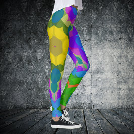 Retro Mandala Flower Gult Blue och Lila Leggings