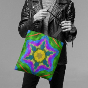 Retro Mandala Flower Gult Blue och Lila Tygkasse