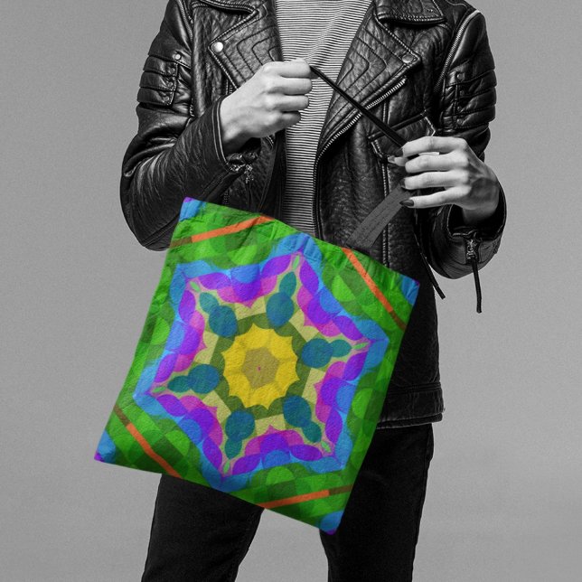 Retro Mandala Flower Gult Blue och Lila Tygkasse (Skapare uppladdad)