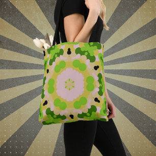 Retro Mandala Flower Gult Grönt and White Tygkasse