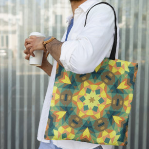 Retro Mandala Flower Gult Grönt och Orange Tygkasse