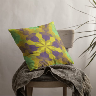 Retro Mandala Flower Gult Lila och Grönt Kudde