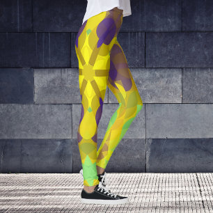 Retro Mandala Flower Gult Lila och Grönt Leggings