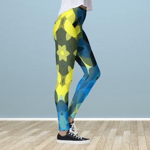 Retro Mandala Flower Gult och Blue Leggings
