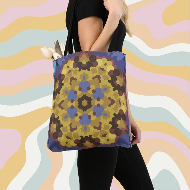 Retro Mandala Flower Gult och Blue Tygkasse (Skapare uppladdad)