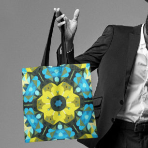 Retro Mandala Flower Gult och Blue Tygkasse