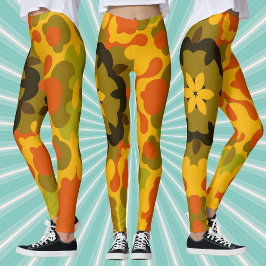 Retro Mandala Flower Gult och Orange Leggings