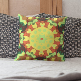Retro Mandala Flower Gult Orange och Grönt Kudde