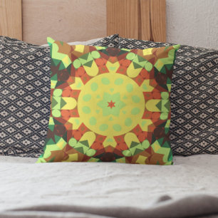 Retro Mandala Flower Gult Orange och Grönt Kudde
