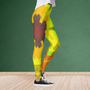 Retro Mandala Flower Gult Orange och Grönt Leggings