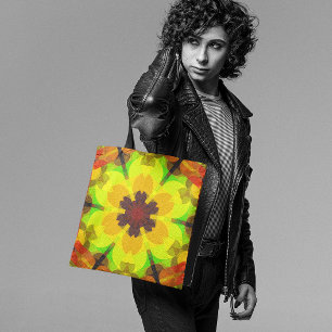 Retro Mandala Flower Gult Orange och Grönt Tygkasse