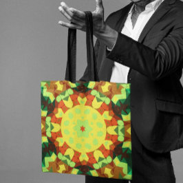 Retro Mandala Flower Gult Orange och Grönt Tygkasse