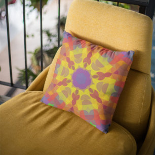 Retro Mandala Flower Gult Orange och Lila Kudde
