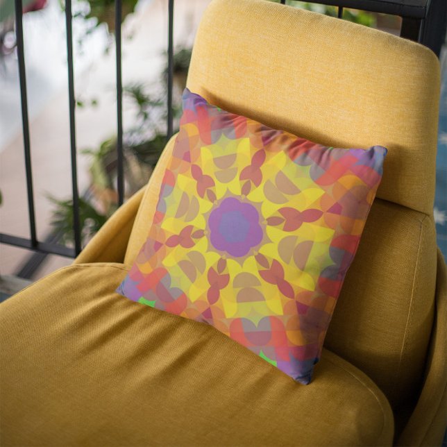 Retro Mandala Flower Gult Orange och Lila Kudde (Skapare uppladdad)