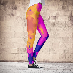 Retro Mandala Flower Gult Rosa and Blue Leggings