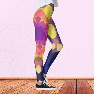 Retro Mandala Flower Gults Rosa och Lila Leggings