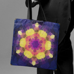Retro Mandala Flower Gults Rosa och Lila Tygkasse