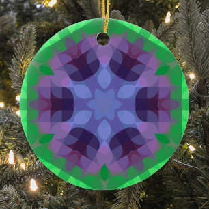 Retro Mandala Flower Lila and Grönt Julgransprydnad Keramik