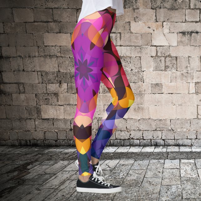 Retro Mandala Flower Lila Rosa and Gult Leggings (Skapare uppladdad)