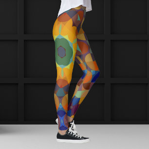 Retro Mandala Flower Orange Blue och Grönt Leggings