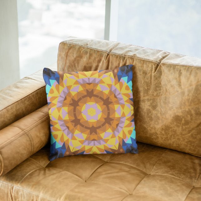 Retro Mandala Flower Orange Blue och Gult Kudde (Skapare uppladdad)
