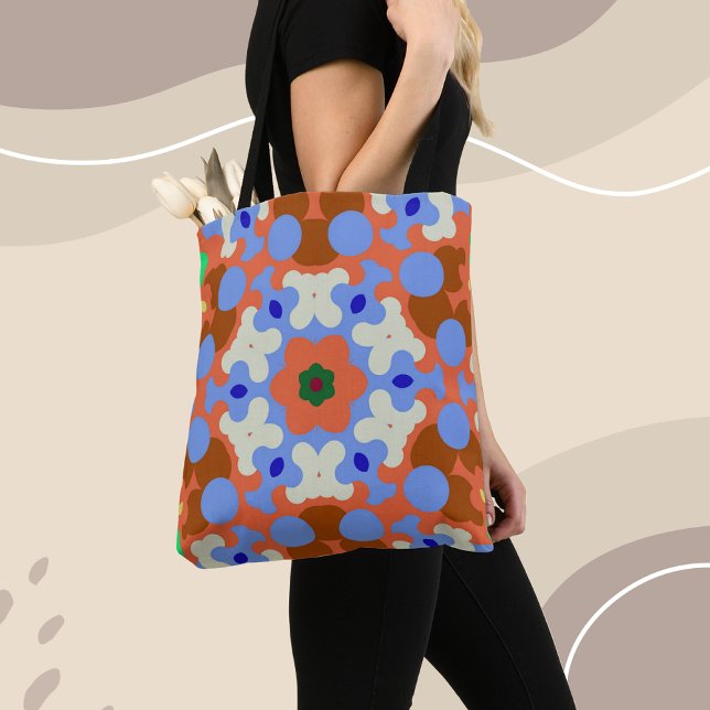 Retro Mandala Flower Orange Blue och Gult Tygkasse (Skapare uppladdad)