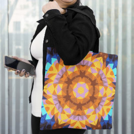 Retro Mandala Flower Orange Blue och Gult Tygkasse