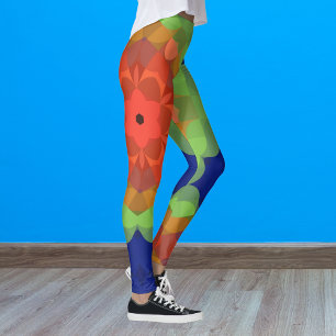 Retro Mandala Flower Orange Grönt och Blue Leggings